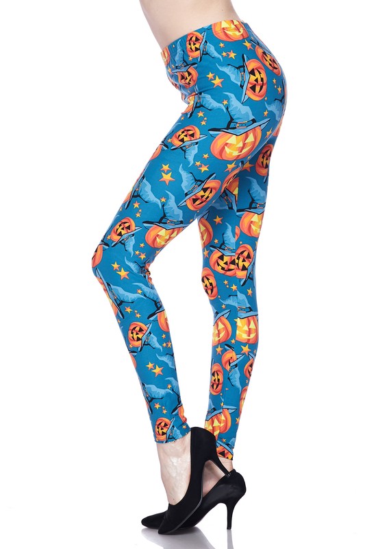 ONE SIZE Spooky Pumpkin Print Brushed Leggings