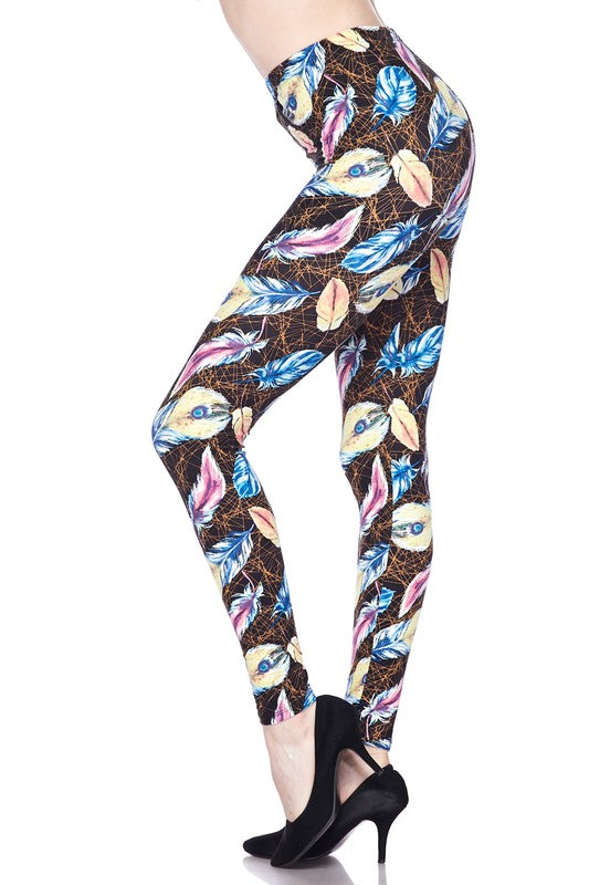 ONE SIZE Gorgeous Feather Print Brushed Leggings