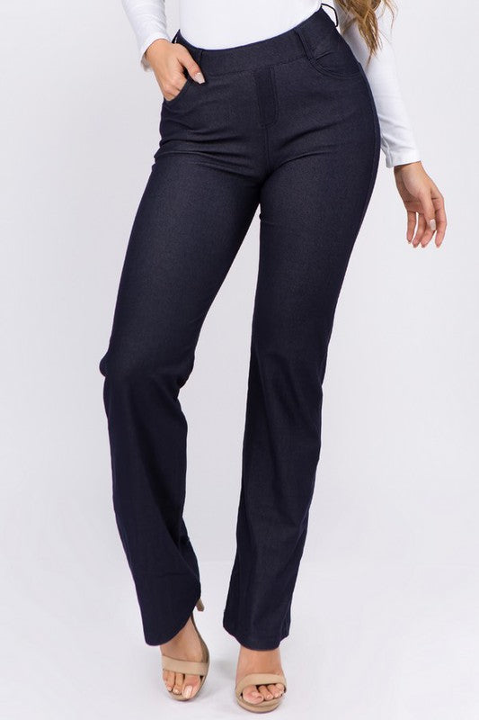 Mid Rise Cotton Blend Flare Jeggings