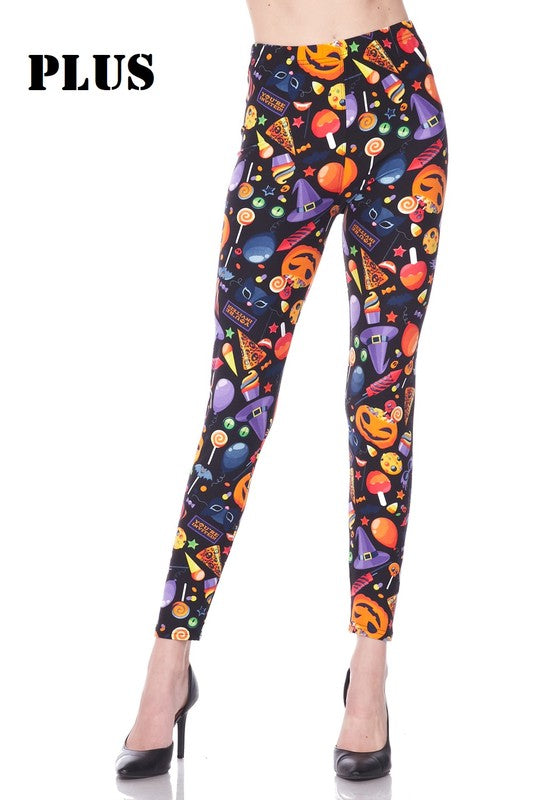 PLUS SIZE HALLOWEEN Print Brushed Leggings