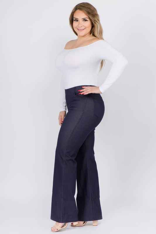 Mid Rise Cotton Blend Flare Jeggings