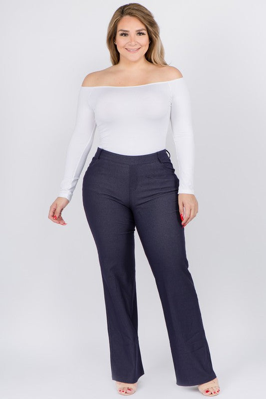 Mid Rise Cotton Blend Flare Jeggings