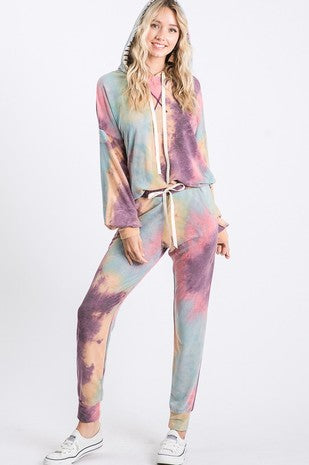 SIDE POCKETS DRAWSTRING DETAIL TIE DYE PANTS