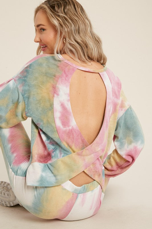 CUTOUT CROSS-BACK TIE DYE TOP