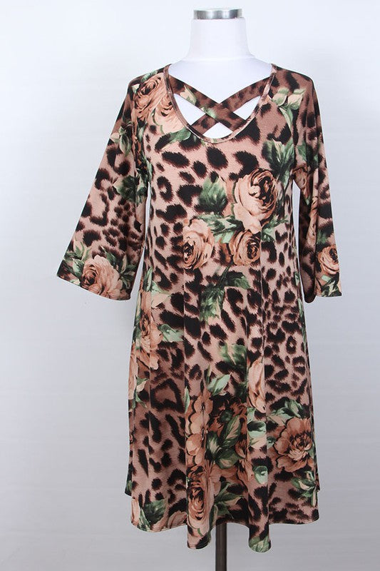 Leopard and Roses Cross Strap Dress