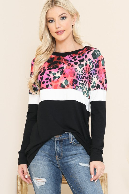 COLOR BLOCK LONG SLEEVE TOP