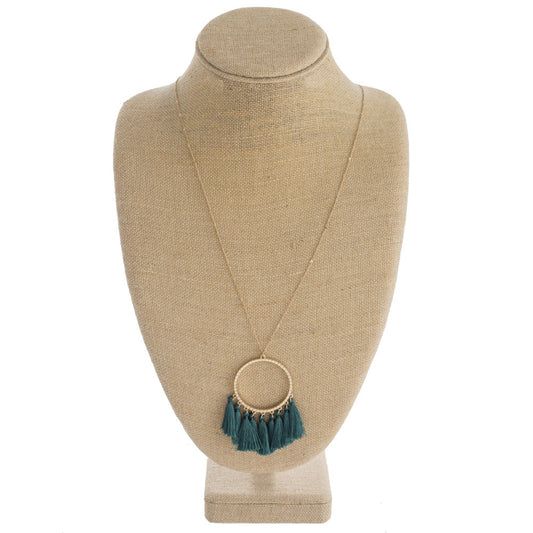 TEAL CIRCLE TASSEL PENDANT NECKLACE