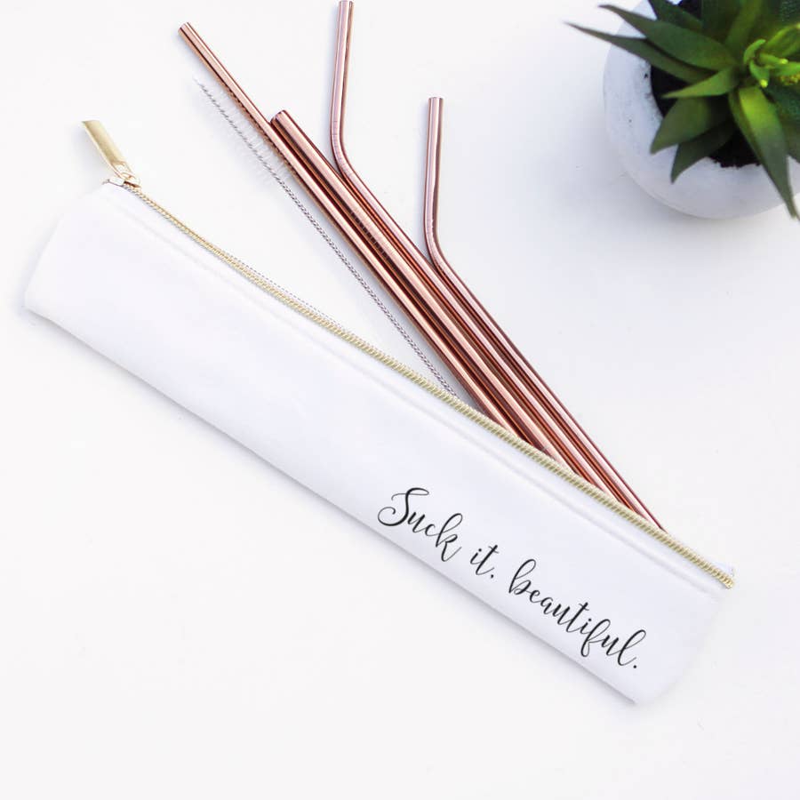 Suck It Beautiful Stainless Steel Metal Straw Set