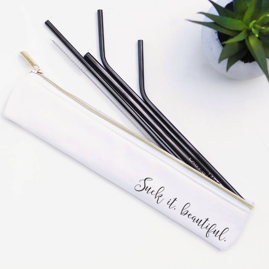 Suck It Beautiful Stainless Steel Metal Straw Set