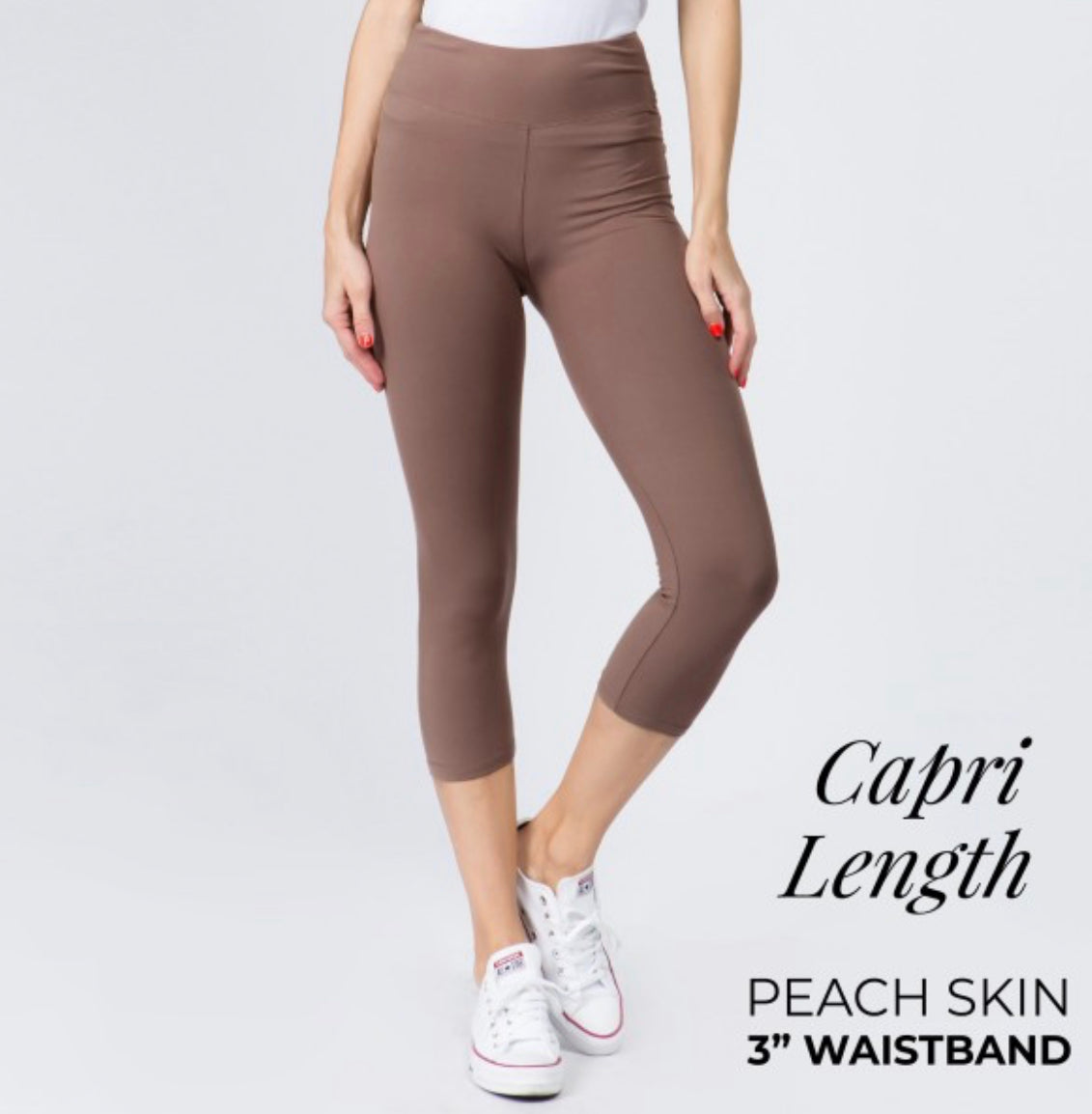 YOGA BAND SOLID COLOR PEACH SKIN Capri LEGGINGS