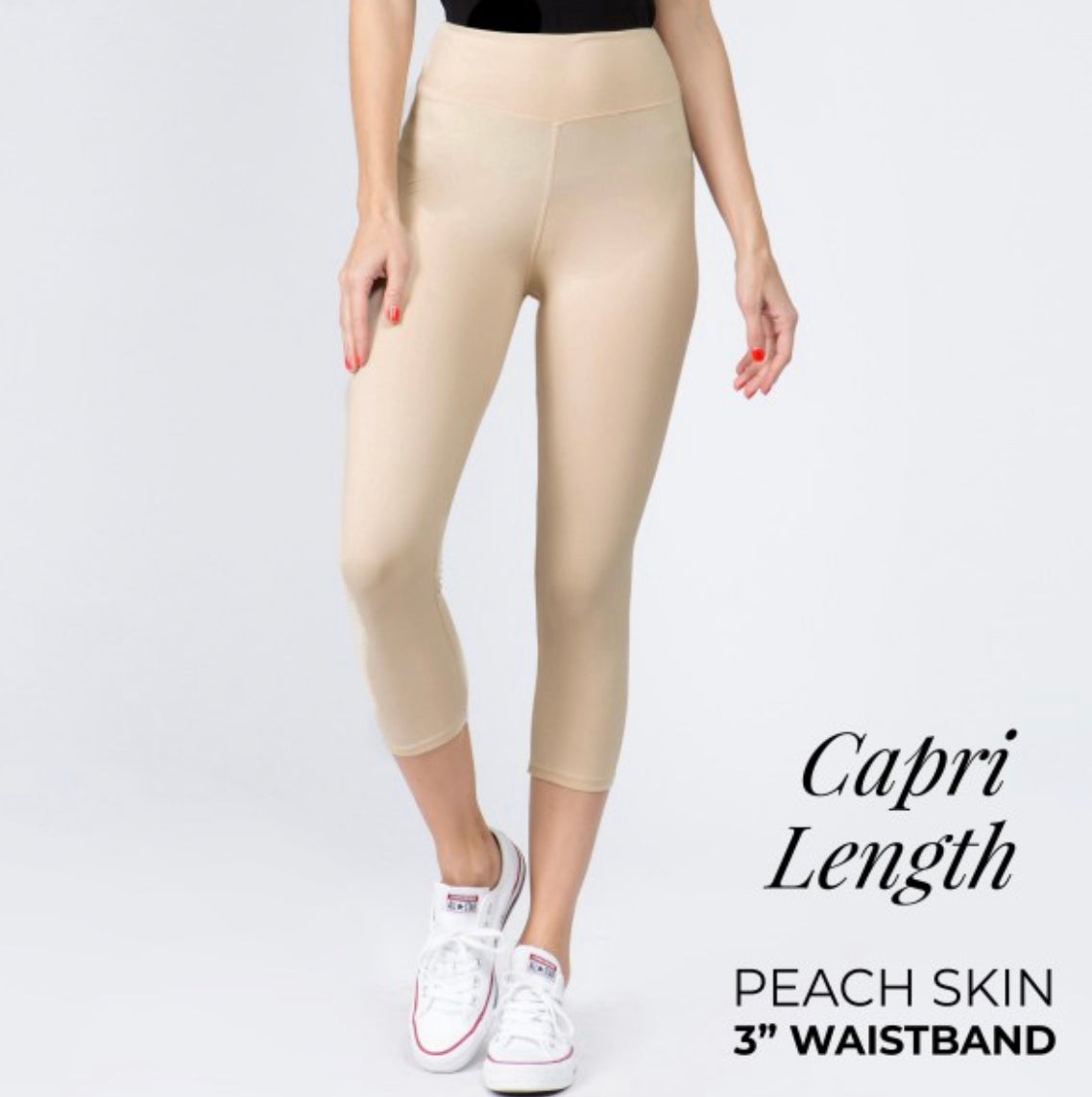 YOGA BAND SOLID COLOR PEACH SKIN Capri LEGGINGS