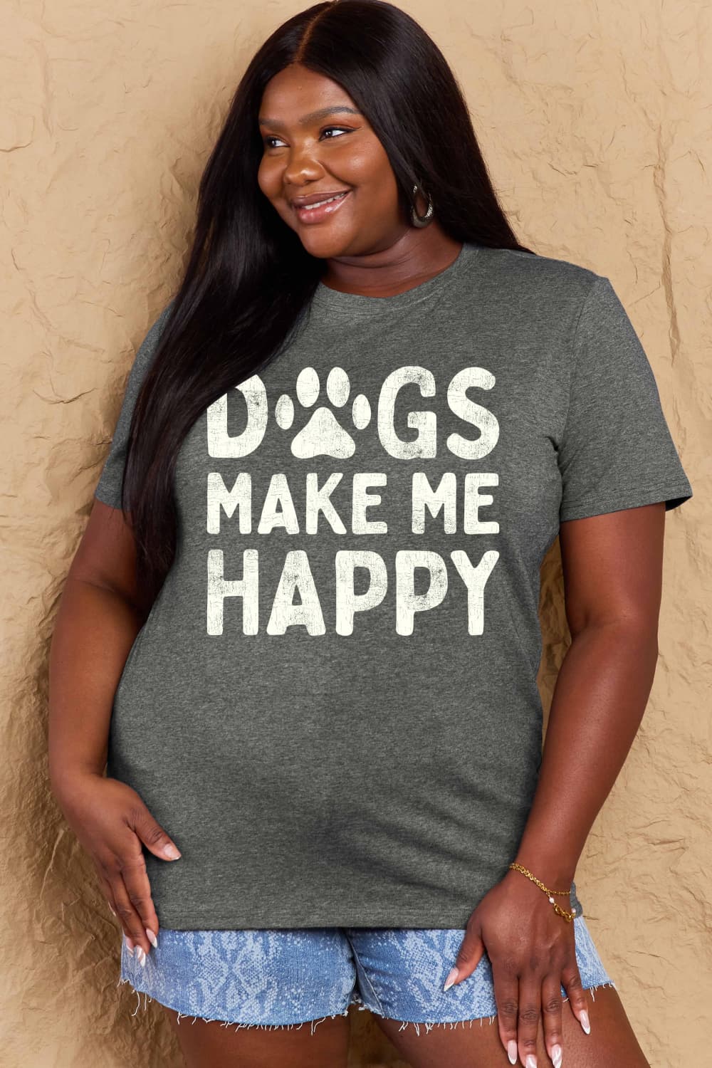 DOGS MAKE ME HAPPY Graphic Cotton T-Shirt