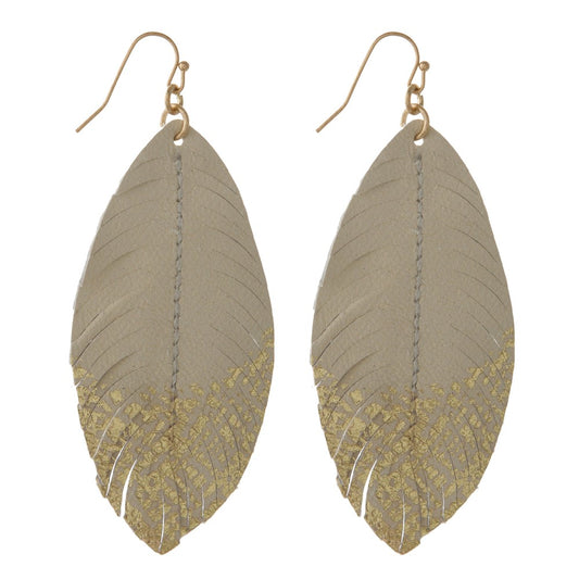 BEIGE/GOLD FEATHER  EARRINGS