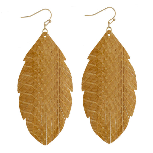 YELLOW LEATHER FEATHER EARRINGS