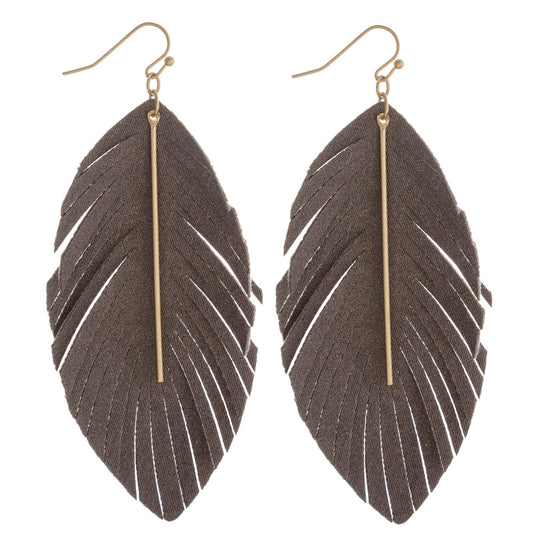 DARK GREY FABRIC FEATHER EARRINGS