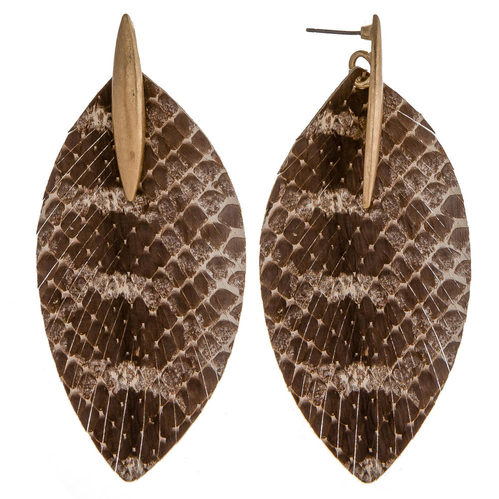 BROWN FEATHER STUD EARRINGS