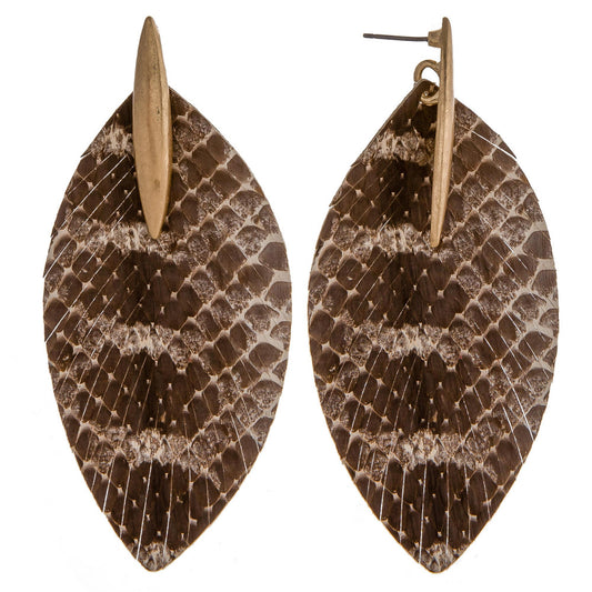 BROWN FEATHER STUD EARRINGS