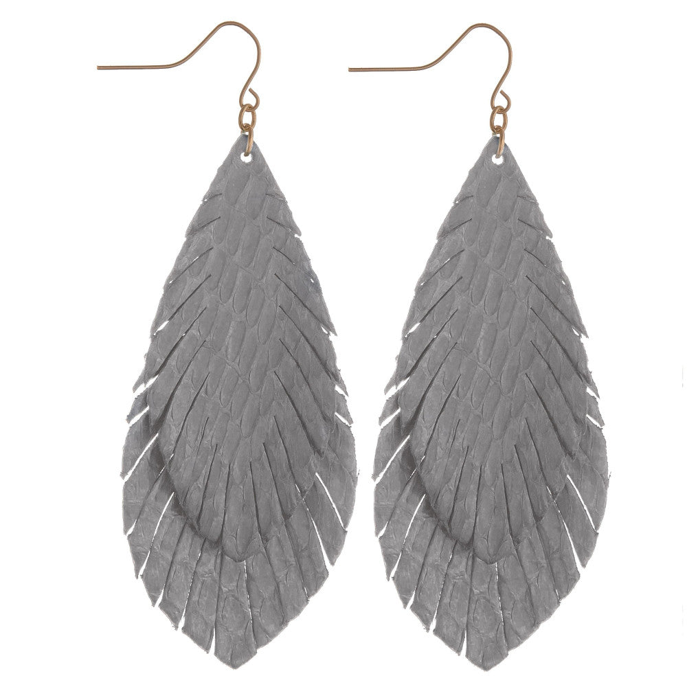 GREY DOUBLE FEATHER EARRINGS