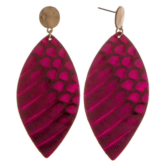 FUCHSIA OVAL  FEATHER EARRINGS