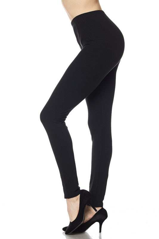 BLACK SOLID Brushed Ankle ONE SIZE Leggings