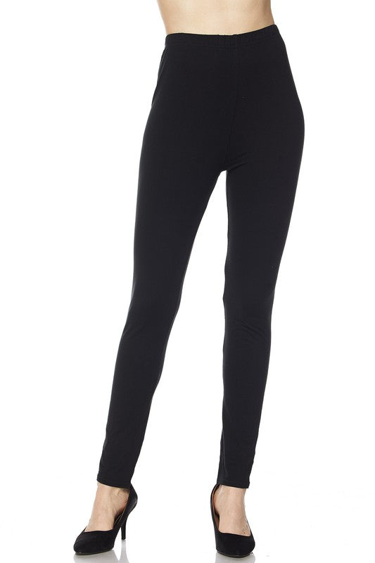 ONE SIZE SOLID BLACK Brushed Leggings