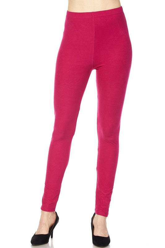 FUCHSIA SOLID Brushed Ankle ONE SIZE Leggings