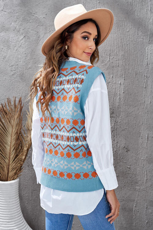 Geometric V-Neck Knit Vest