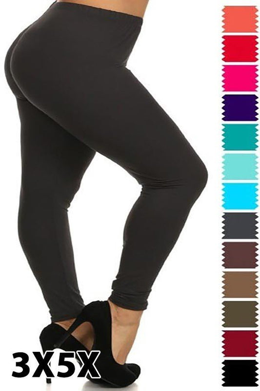 3X5X PLUS Size KELLY GREEN Peach Skin 1" Waist Band Soft Brush Leggings