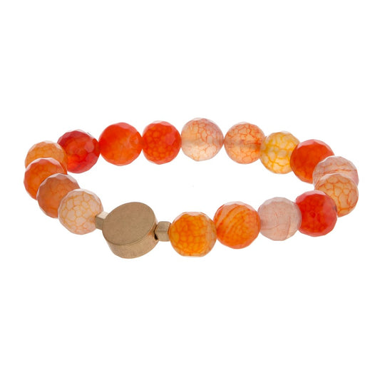 ORANGE Natural stone stretch bracelet with gold tone accents