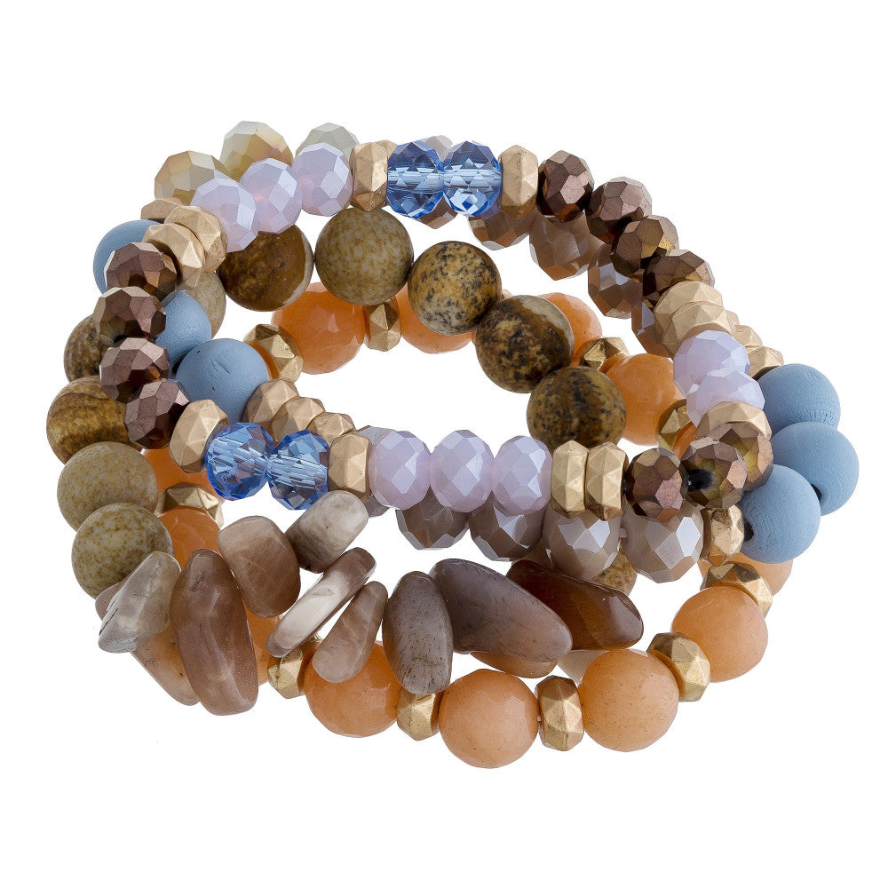 Multi strand and color stretch bracelet natural stone and beads.