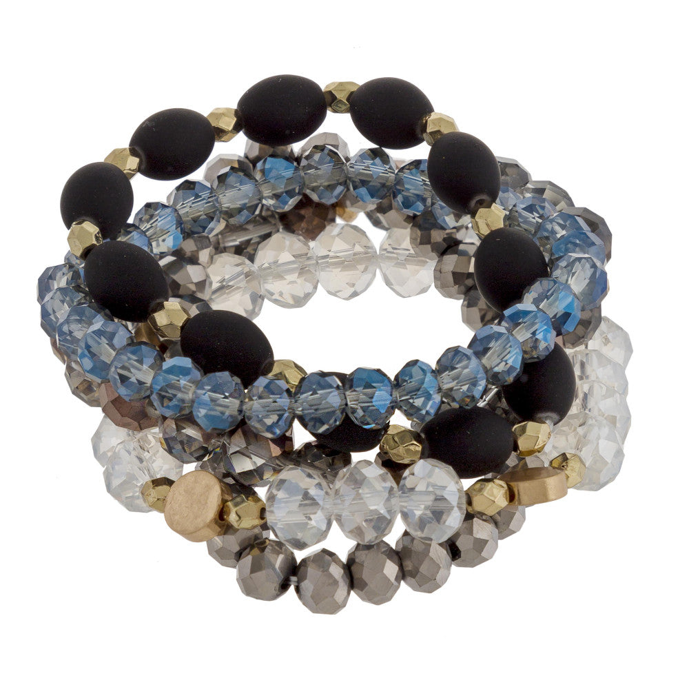 BLACK/WHITE Multi strand bracelet with beads and natural stone.