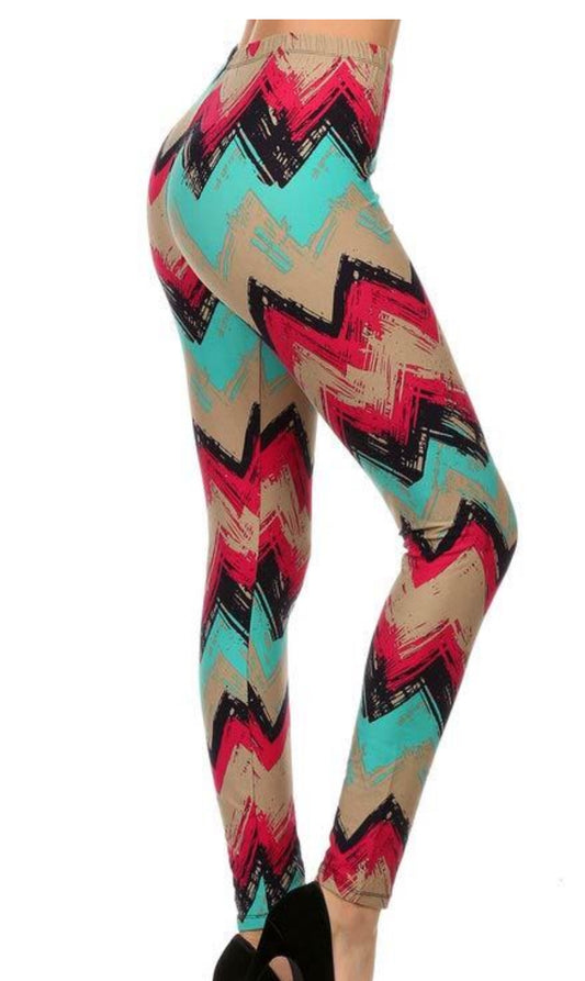 3x4x Electric Blue Chevron Plus Size Leggings PRINT Ankle PLUS Size Leggings