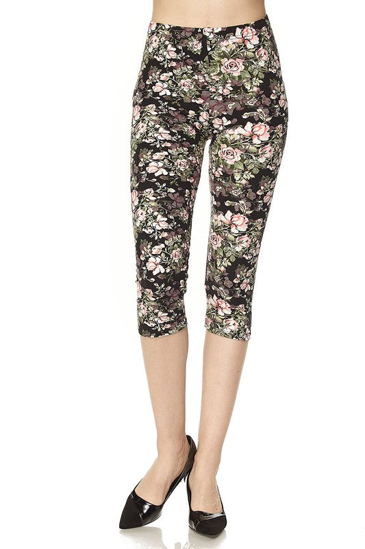 Pink/Green Floral Print One Size Capri