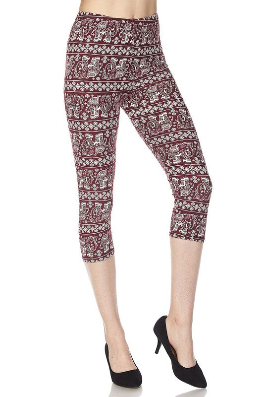 ONE SIZE Elephant Print Yummy Brushed Capri Leggings