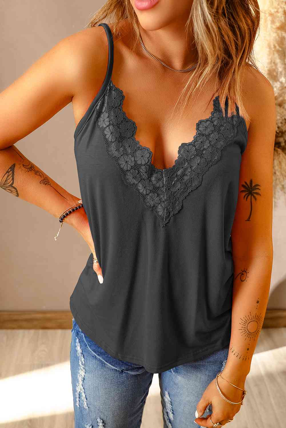 Lace Trim V-Neck Cami Top