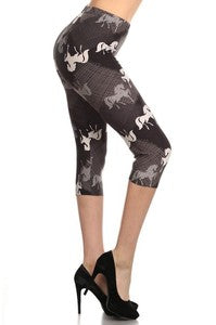 Horse Black/White Print One Size Capri