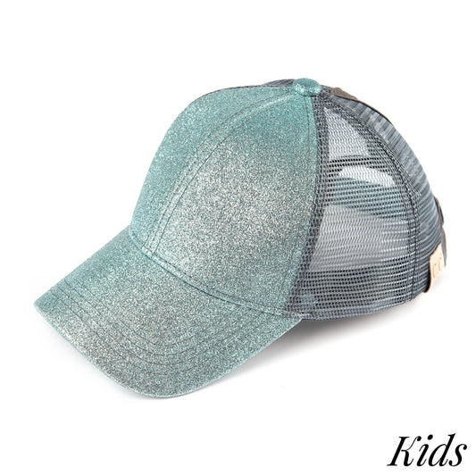 C.C KIDS BT-6 Glitter trucker pony tail cap. 100% polyester. One size fits most.