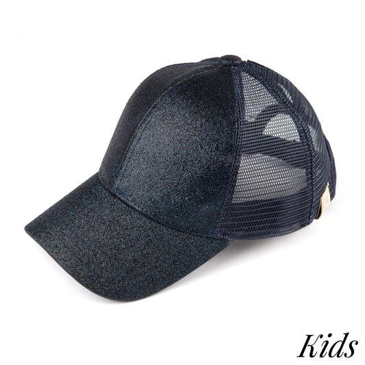 C.C KIDS BT-6 Glitter trucker pony tail cap. 100% polyester. One size fits most.