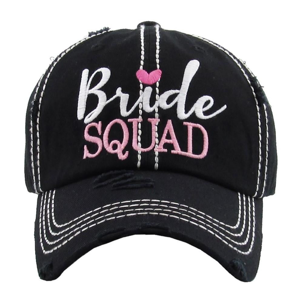 "Bride Squad" embroidered, vintage style ball cap with washed-look details