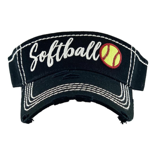 Softball Embroidered Distressed Sun Visor