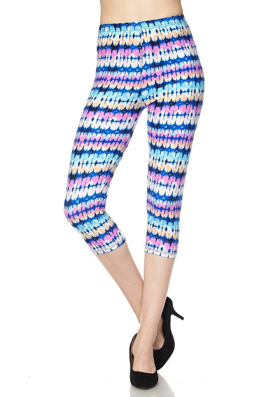 Blue/Pink Stripe Print One Size Capri