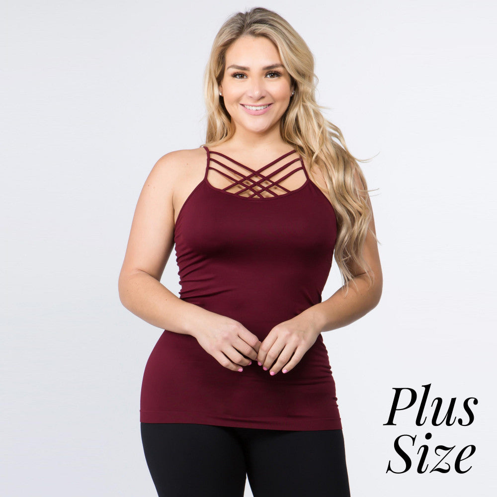 Women's solid triple criss cross seamless camisole