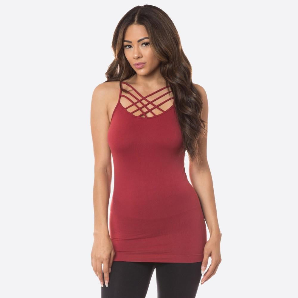 Women's solid triple criss cross seamless camisole