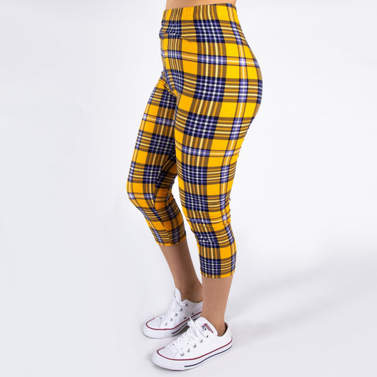 ONE SIZE Peach skin plaid print capri style leggings