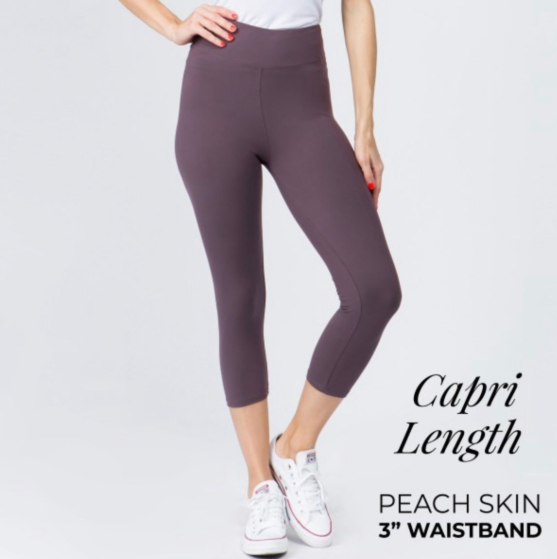 YOGA BAND SOLID COLOR PEACH SKIN Capri LEGGINGS