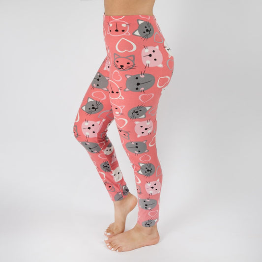 Pink Kitty Printed One Size Leggings