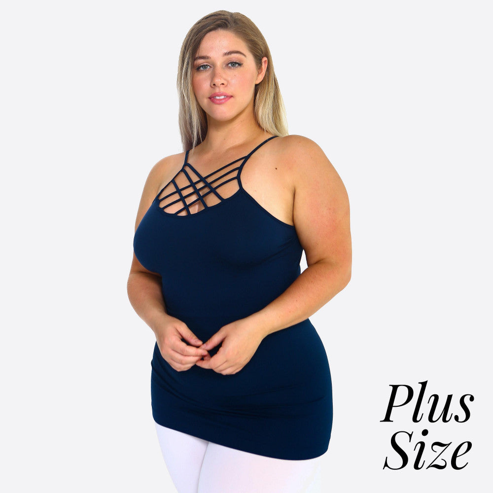 Women's solid triple criss cross seamless camisole