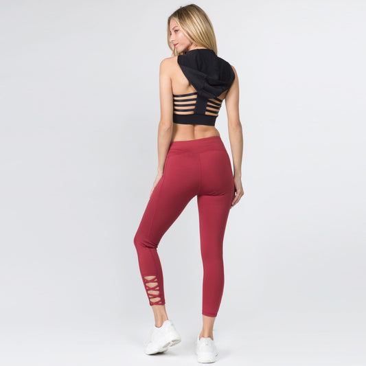 Active leggings with criss cross ankle detail