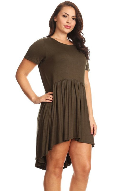 Plus Size Knit Solid Pleated Short Dress