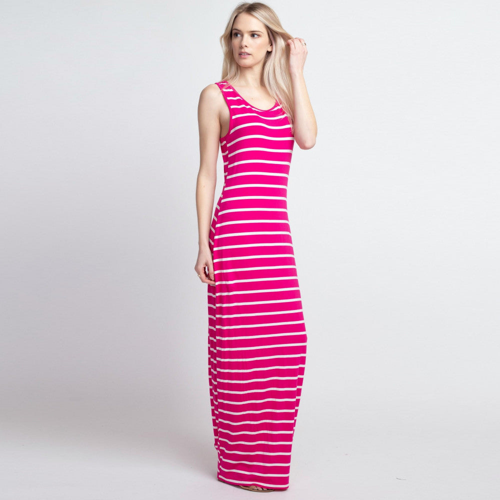 Striped full-length sleeveless maxi dress